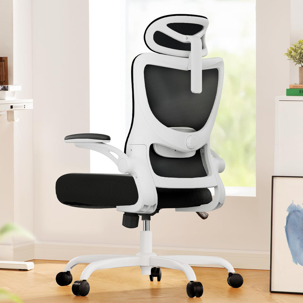 Marsail Ergonomic Mesh Office Chair High Back Desk Chair Adjustable Lumbar Support with Headrest Flip - Up Liftable Arms Swivel Computer Task Chair for Big and Tall People - 