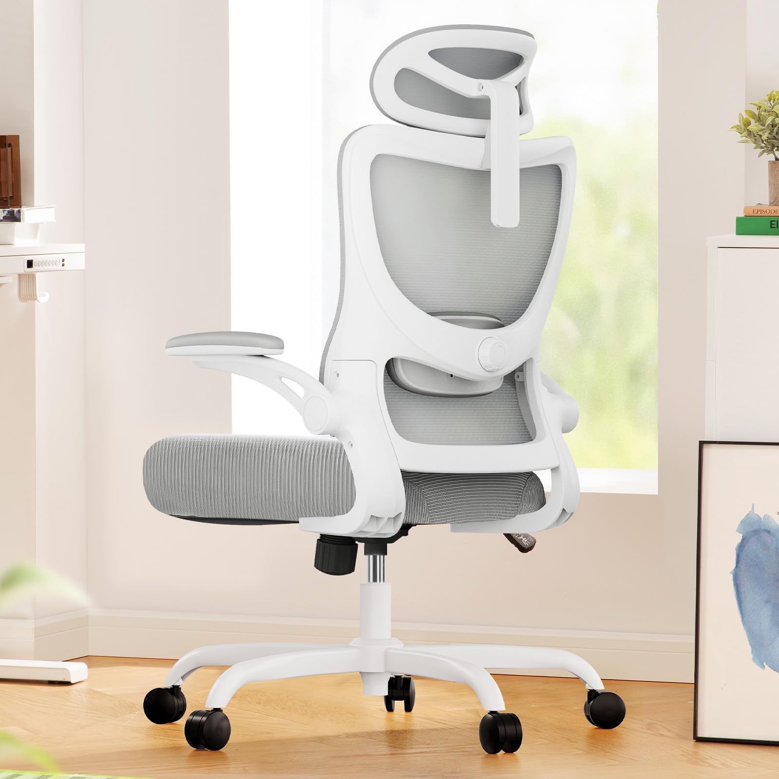 Marsail Ergonomic Mesh Office Chair High Back Desk Chair Adjustable Lumbar Support with Headrest Flip - Up Liftable Arms Swivel Computer Task Chair for Big and Tall People - 
