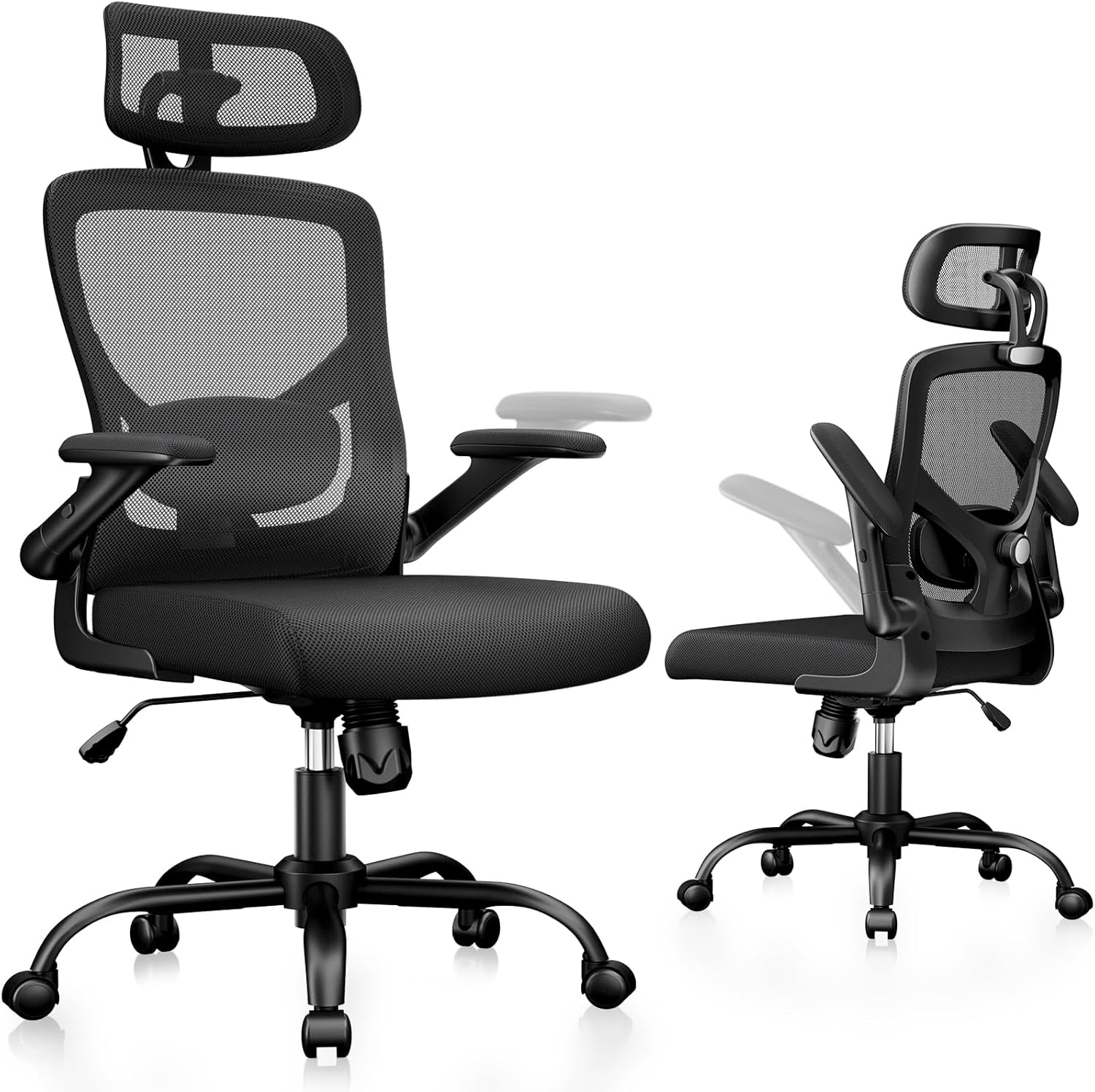 Marsail Ergonomic Mesh Office Chair High Back Desk Chair Adjustable Lumbar Support with Headrest Flip - Up Liftable Arms Swivel Computer Task Chair for Big and Tall People - 