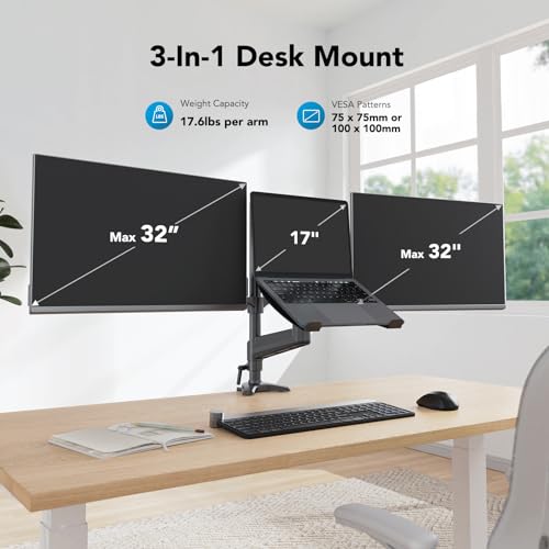 TS4 Dual Monitor & Laptop Mount - For 32" Monitors and 17" Laptops - 